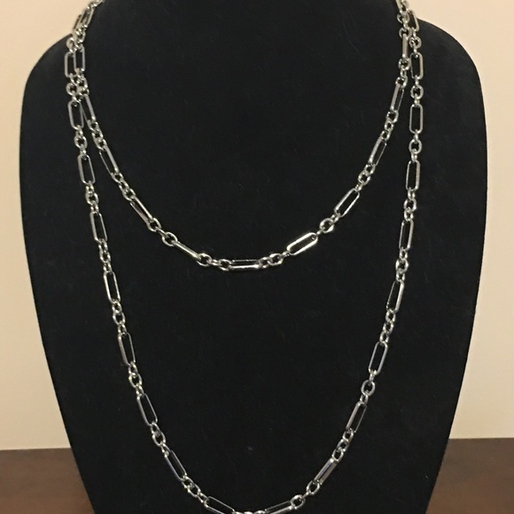 New Silver Link Long Chain Necklace 48” - Picture 1 of 4